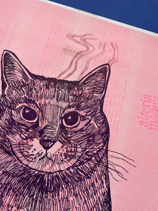 Cat Pim neon pink - Riso print