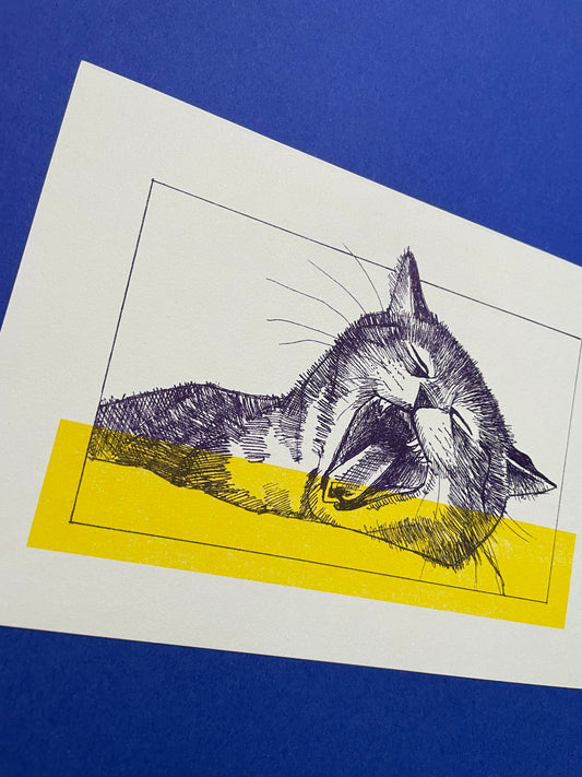 Sleepy cat - Riso print